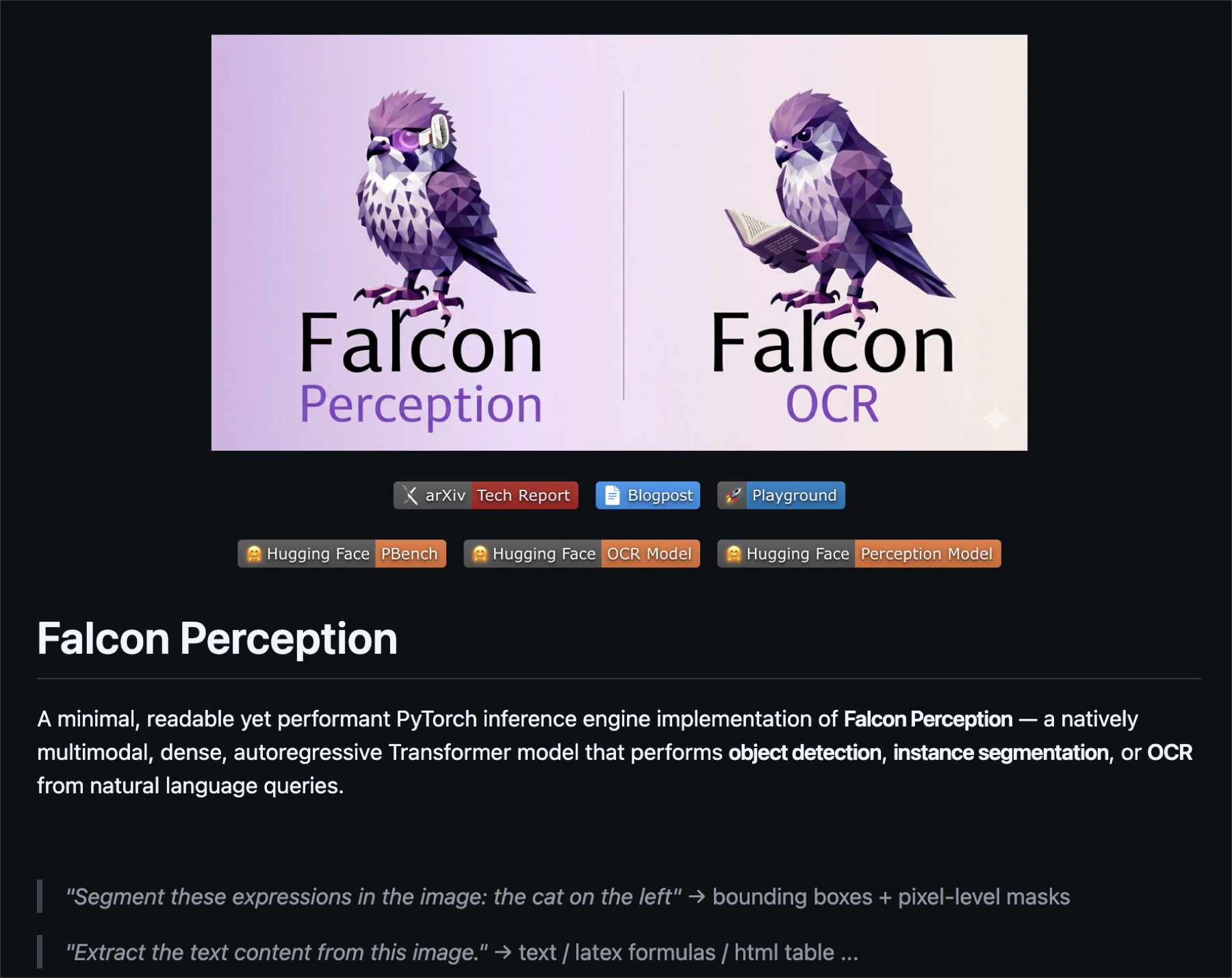 Falcon Perception and Falcon-OCR project banner