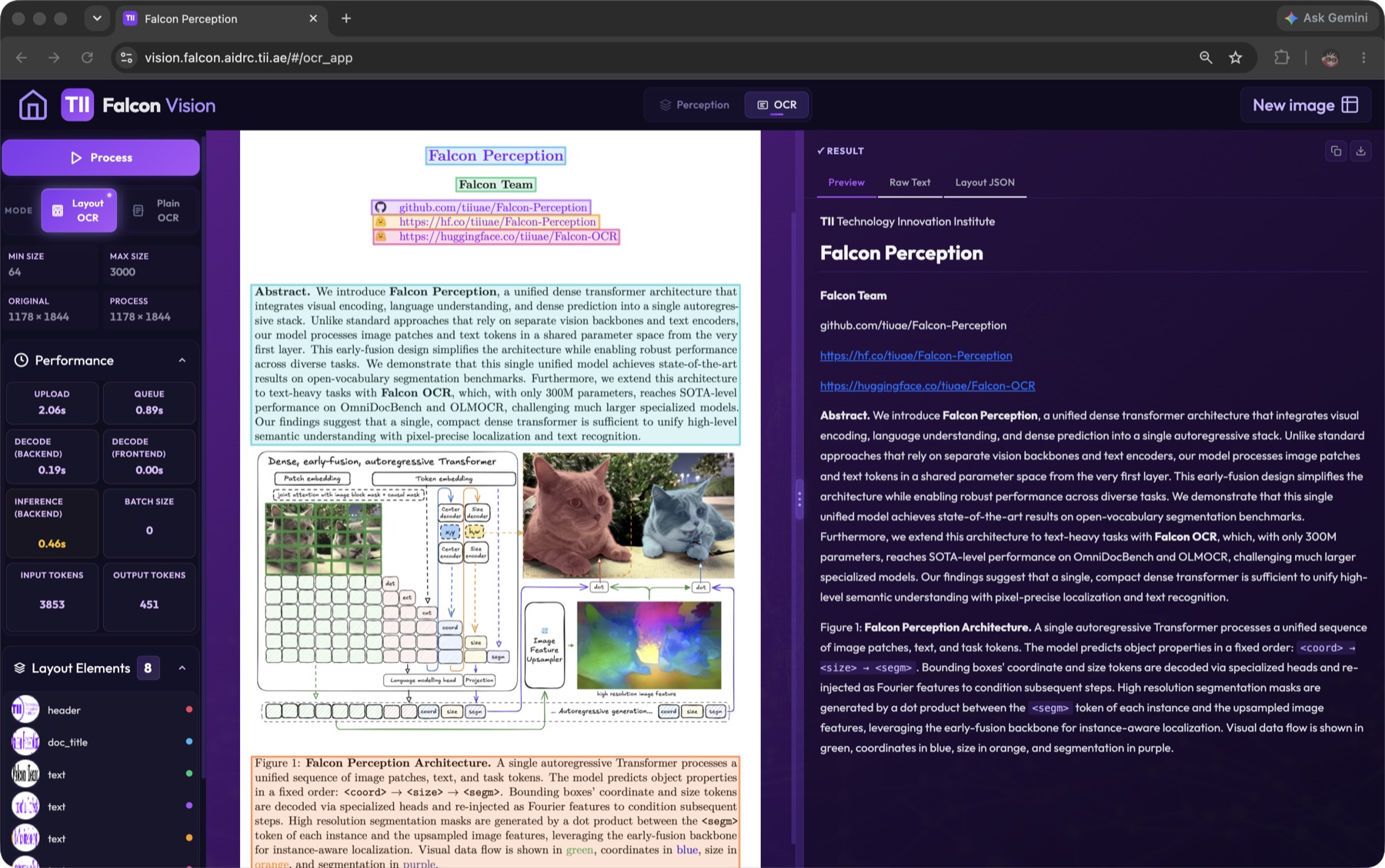 Falcon Perception demo: object detection and instance segmentation from a natural language query